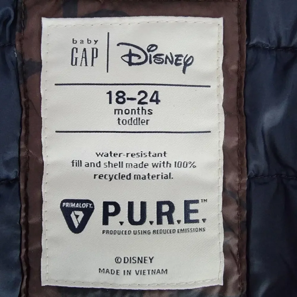 Gap Baby Puffer Jacket Disney Mickey Mouse Thin Sz 18-24 Brown Winter Outerwear